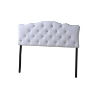 Baxton Studio BBT6503-White-Full HB Rita Modern and Contemporary Full Size White Faux Leather Upholstered Button-tufted Scalloped Headboard